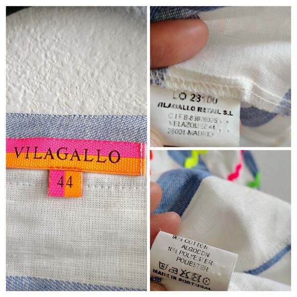 Vilagallo Size 44 Blue White Stripe Neon Wavy Color Sleeves Shirt Top Blouse - Picture 2 of 9